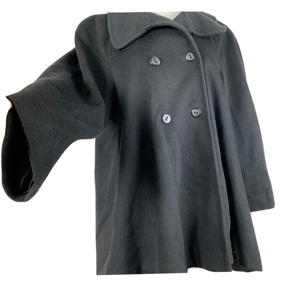 Vintage Women’s SZ 10 Coat Black Outdoor Cold Wool Double Breasted Knee Length - Picture 4 of 12